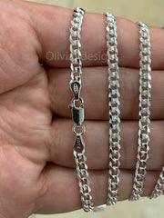 3.7mm Solid 925 Sterling Silver Italian Chain Necklace, Solid Miami Cuban Curb Link Chain, Necklace Chain, Gift For Him, Cuban Link Necklace