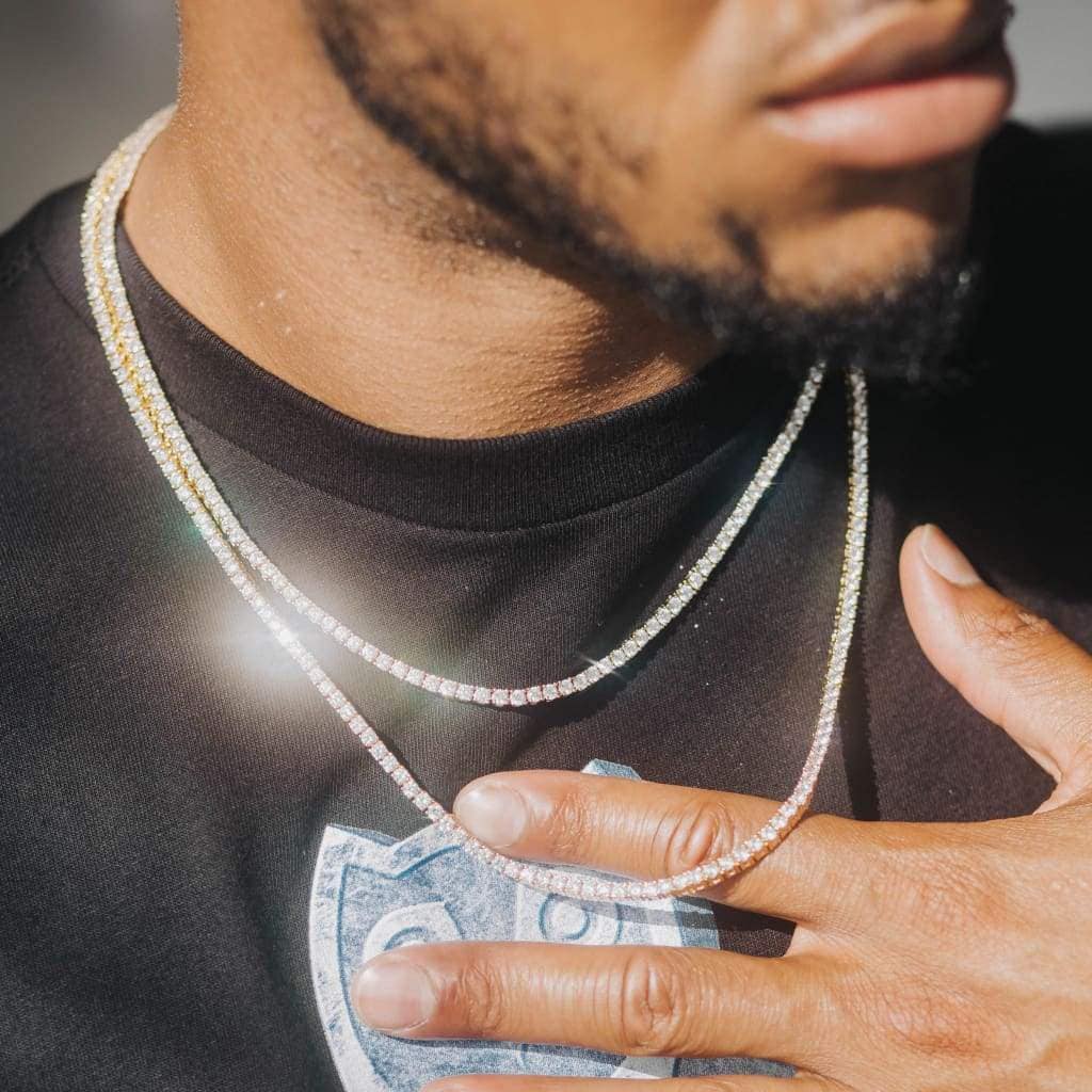 3MM Iced Out Diamond Tennis Chain | Men's Jewelry | Diamond Necklace | Hip Hop Tennis Chain | Hip Hop Necklace | 14k Yellow Gold