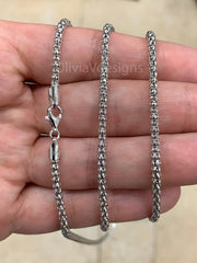 3MM Solid 925 Sterling Silver Italian Shiny POPCORN Chain Necklace Made in Italy All Lengths Available: 16" 18" 20" 22" 24" Or 30''