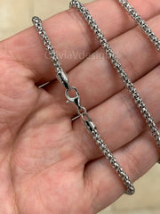 3MM Solid 925 Sterling Silver Italian Shiny POPCORN Chain Necklace Made in Italy All Lengths Available: 16" 18" 20" 22" 24" Or 30''