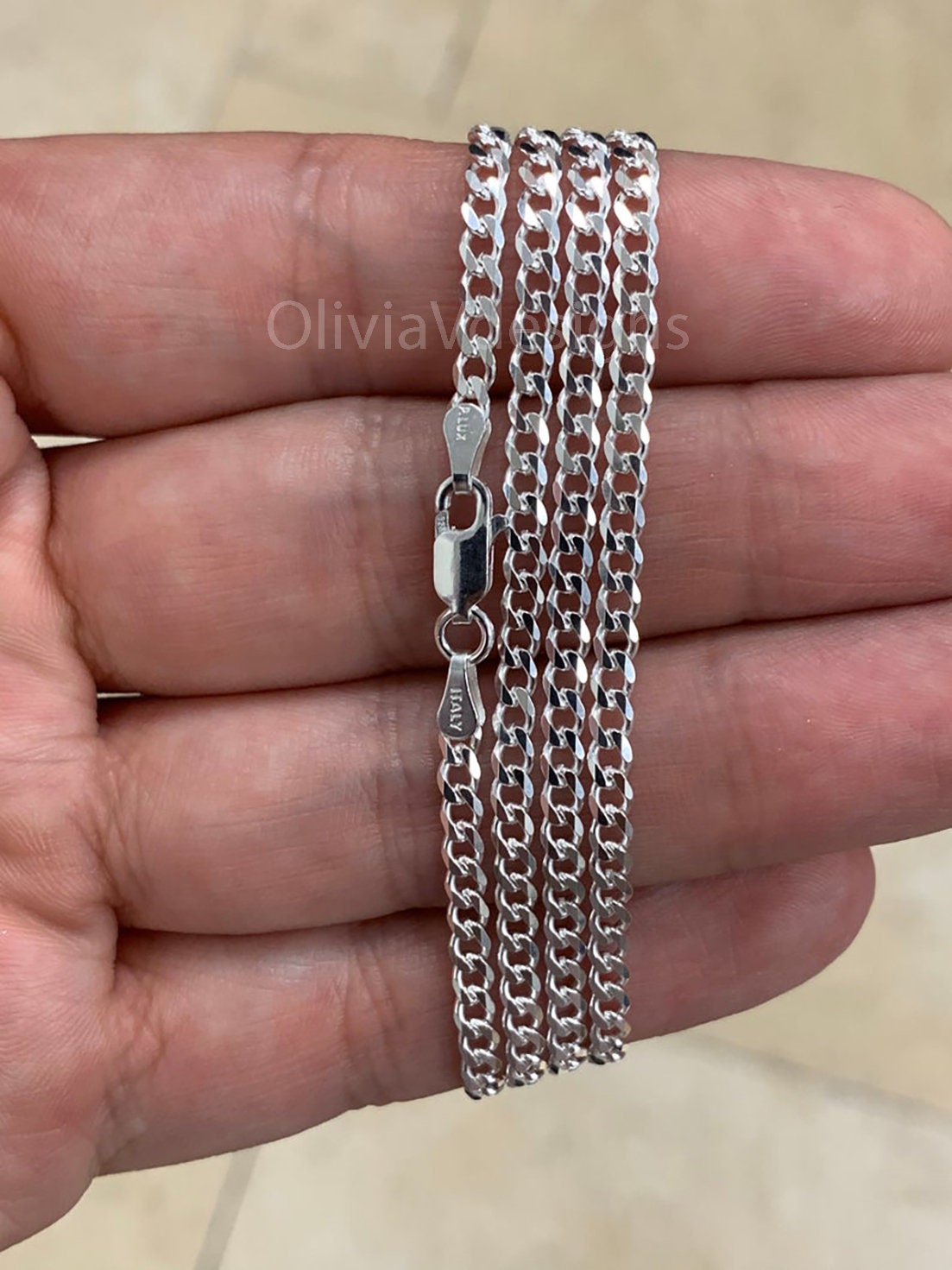 3mm Solid 925 Sterling Silver Italian Chain Necklace, Solid Miami Cuban Curb Link Chain, Necklace Chain, Gift For Him, Cuban Link Necklace