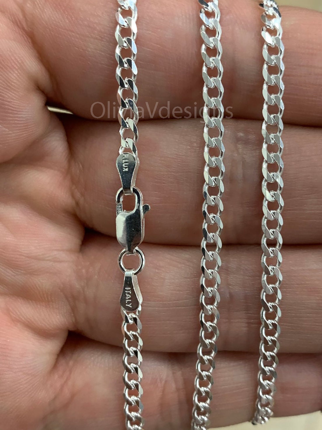3mm Solid 925 Sterling Silver Italian Chain Necklace, Solid Miami Cuban Curb Link Chain, Necklace Chain, Gift For Him, Cuban Link Necklace