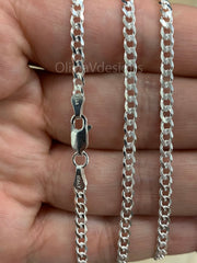 3mm Solid 925 Sterling Silver Italian Chain Necklace, Solid Miami Cuban Curb Link Chain, Necklace Chain, Gift For Him, Cuban Link Necklace