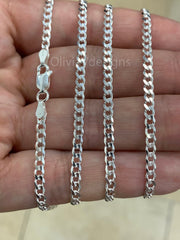 3mm Solid 925 Sterling Silver Italian Chain Necklace, Solid Miami Cuban Curb Link Chain, Necklace Chain, Gift For Him, Cuban Link Necklace
