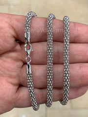 4.5MM Solid 925 Sterling Silver Italian Shiny POPCORN Chain Necklace Made in Italy All Lengths Available: 16" 18" 20" 22" 24" Or 30''