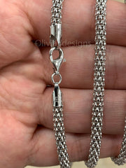 4.5MM Solid 925 Sterling Silver Italian Shiny POPCORN Chain Necklace Made in Italy All Lengths Available: 16" 18" 20" 22" 24" Or 30''