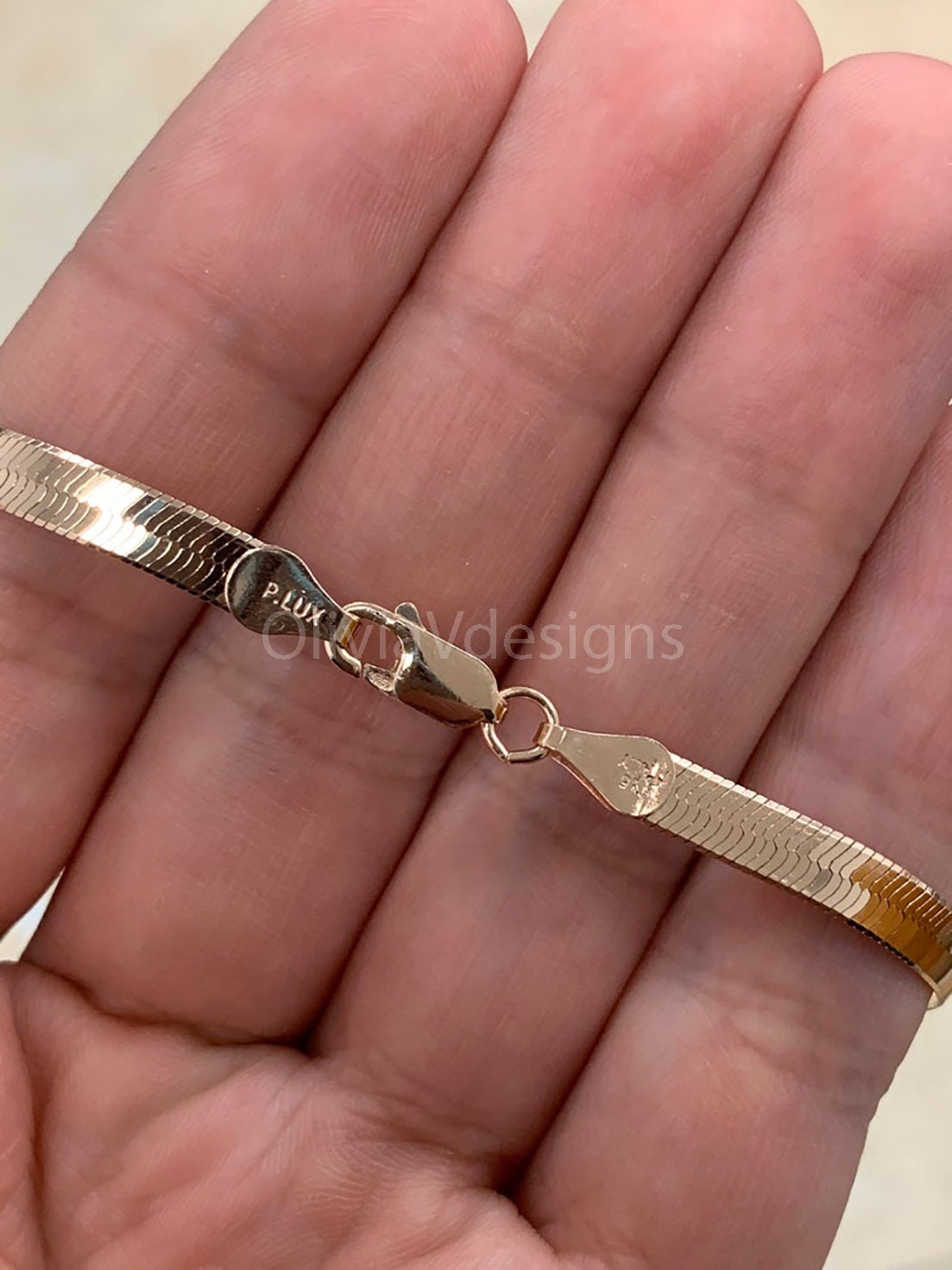 4.5mm Herringbone Chain, 925 Sterling Silver Necklace Over 14K Rose Gold  16'' 18'' 20'' Italy Made, Plux, Gift for Her