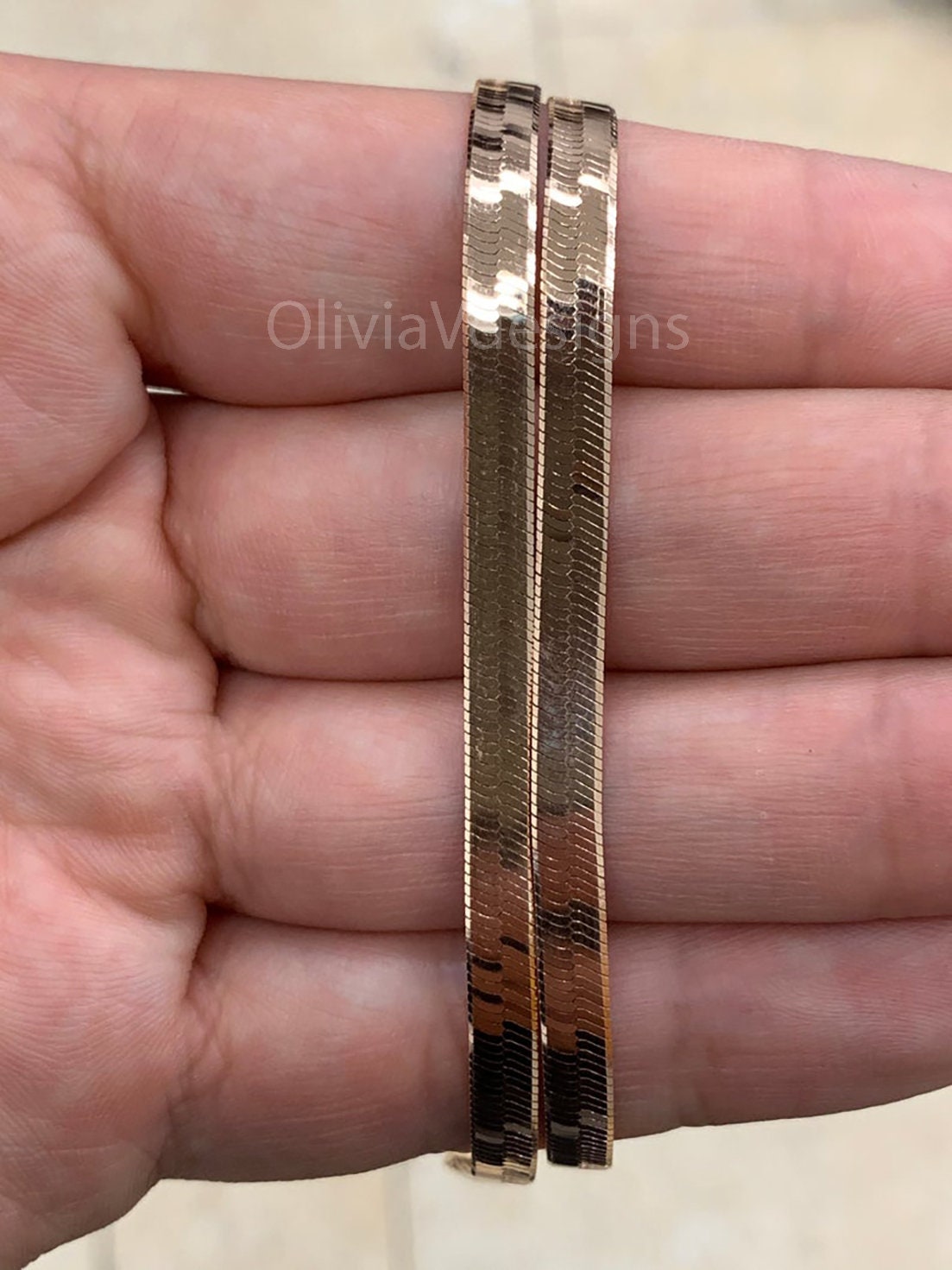 4.5mm Herringbone Chain, 925 Sterling Silver Necklace Over 14K Rose Gold  16'' 18'' 20'' Italy Made, Plux, Gift for Her