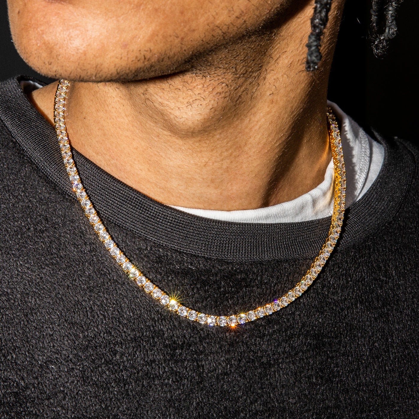 4MM Iced Out Diamond Tennis Chain | Men's Jewelry | Diamond Necklace | Hip Hop Tennis Chain | Hip Hop Necklace | 14k Yellow Gold