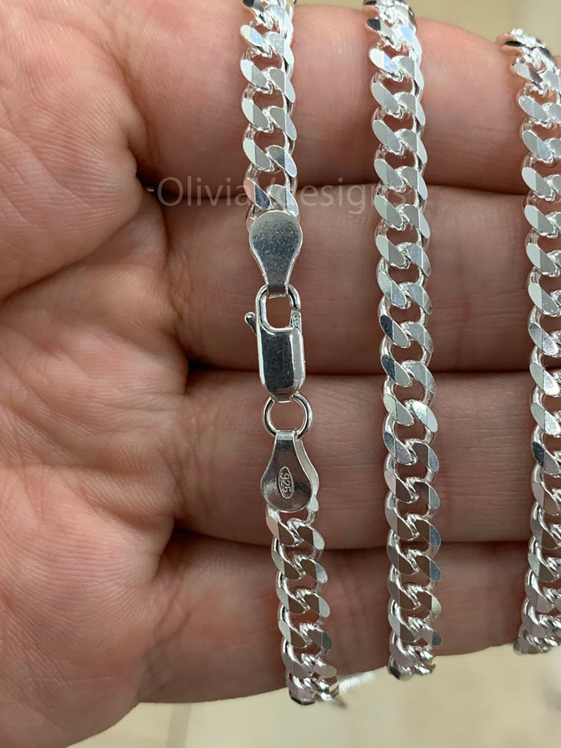 5.2mm Solid 925 Sterling Silver Italian Chain Necklace, Solid Miami Cuban Curb Link Chain, Necklace Chain, Gift For Him, Cuban Link Necklace