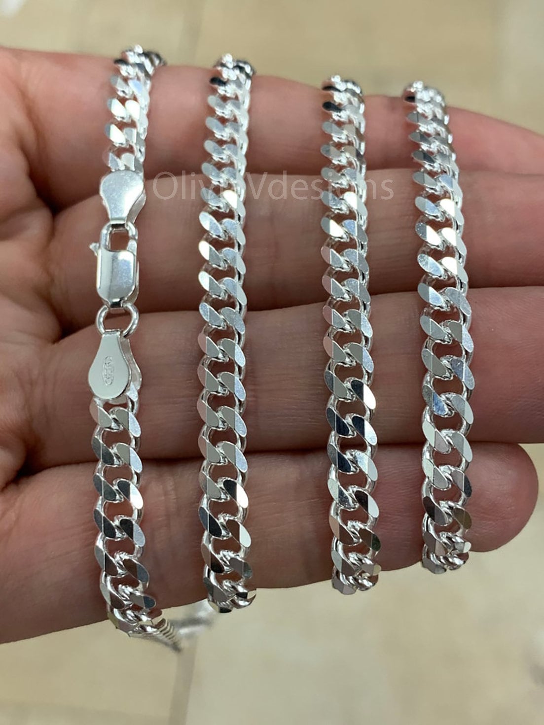 5.2mm Solid 925 Sterling Silver Italian Chain Necklace, Solid Miami Cuban Curb Link Chain, Necklace Chain, Gift For Him, Cuban Link Necklace