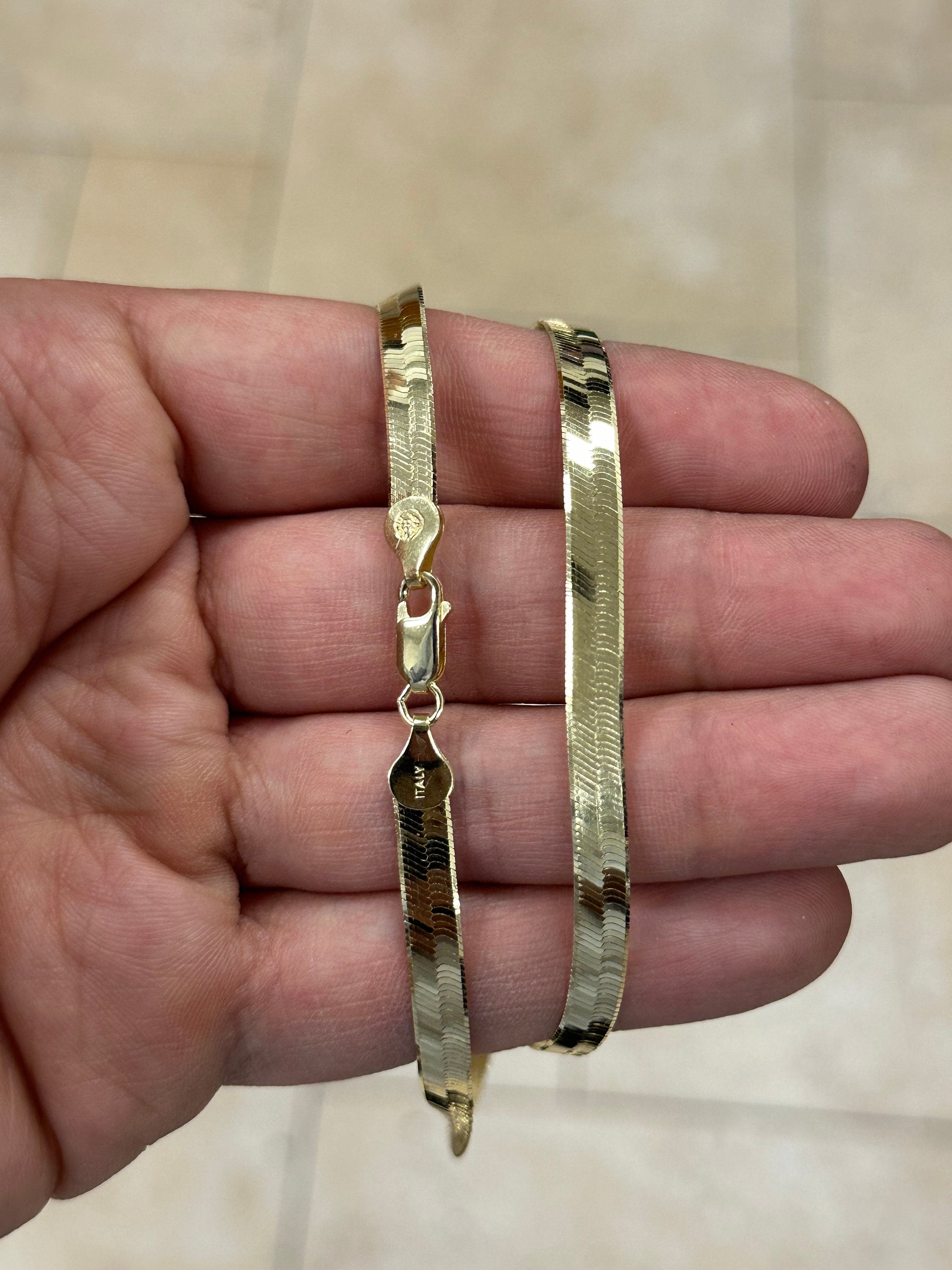 5.50mm Herringbone Chain, 925 Sterling Silver Necklace Over 14K Yellow Gold Vermeil  16'' 18'' 20'' 22'' 24', Italy Made, Plux, Gift for Her