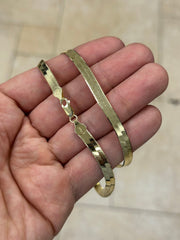 5.50mm Herringbone Chain, 925 Sterling Silver Necklace Over 14K Yellow Gold Vermeil, Anklet, Bracelet, Italy Made, Plux, Gift for Her