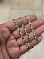 Solid 925 14k Gold Over 925 Sterling Silver Flat Cuban 3.7mm Necklace, Solid Flat Miami Cuban Curb Link Chain, 3.7mm Necklace Chain, Gift