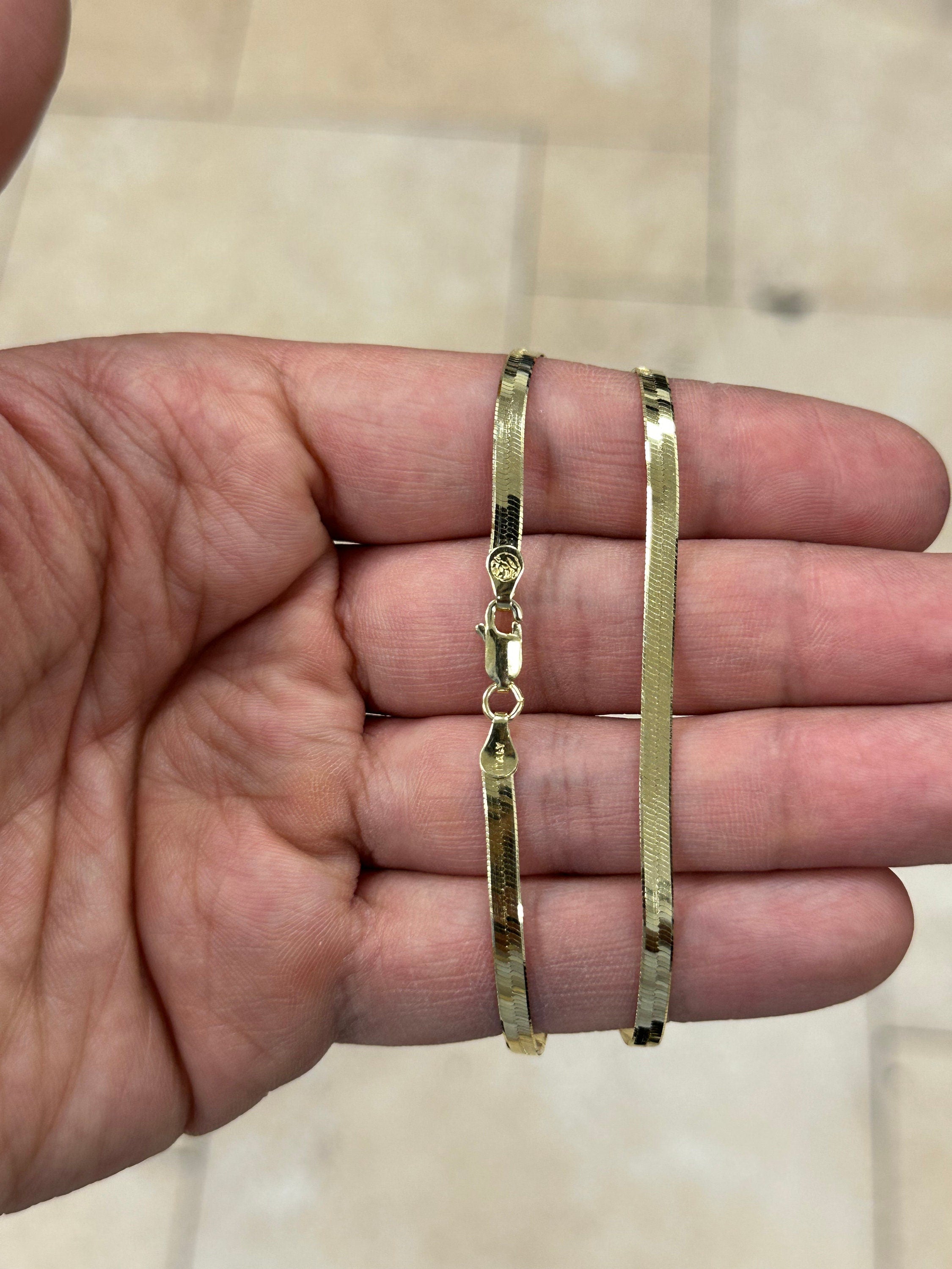 925 Solid Sterling Silver 14k Yellow Gold High Polish Herringbone Necklace Chain 16'' 18'' 20" 22'' 24'' 30''  3.50mm Layering Chain