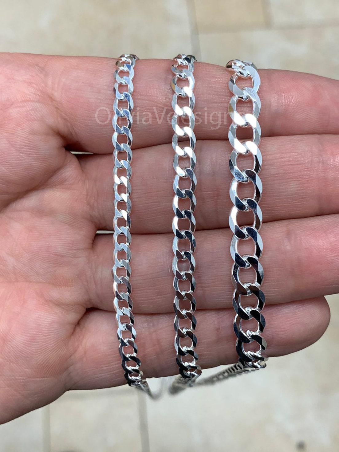 925 Solid Sterling Silver Flat Cuban Curb 4.5mm 5.2mm 7mm, Miami Cuban Chain Necklace - 16'' 18'' 20'' 22'' 24'' 30'' - PLUX - Italy