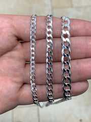 925 Solid Sterling Silver Flat Cuban Curb 4.5mm 5.2mm 7mm, Miami Cuban Chain Necklace - 16'' 18'' 20'' 22'' 24'' 30'' - PLUX - Italy