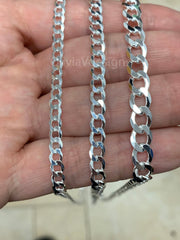 925 Solid Sterling Silver Flat Cuban Curb 4.5mm 5.2mm 7mm, Miami Cuban Chain Necklace - 16'' 18'' 20'' 22'' 24'' 30'' - PLUX - Italy