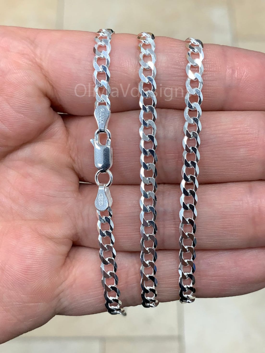 925 Solid Sterling Silver Flat Cuban Curb 4.5mm Cuban Chain Necklace - 16'' 18'' 20'' 22'' 24'' 30'' - PLUX - Italy