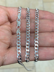 925 Solid Sterling Silver Flat Cuban Curb 4.5mm Cuban Chain Necklace - 16'' 18'' 20'' 22'' 24'' 30'' - PLUX - Italy