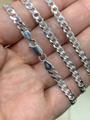 925 Solid Sterling Silver Flat Cuban Curb 4.5mm Cuban Chain Necklace - 16'' 18'' 20'' 22'' 24'' 30'' - PLUX - Italy