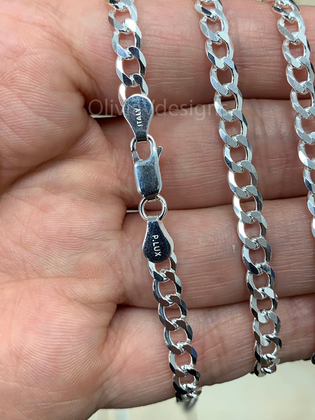 925 Solid Sterling Silver Flat Cuban Curb 5.2mm Cuban Chain Necklace - 16'' 18'' 20'' 22'' 24'' 30'' - PLUX - Italy