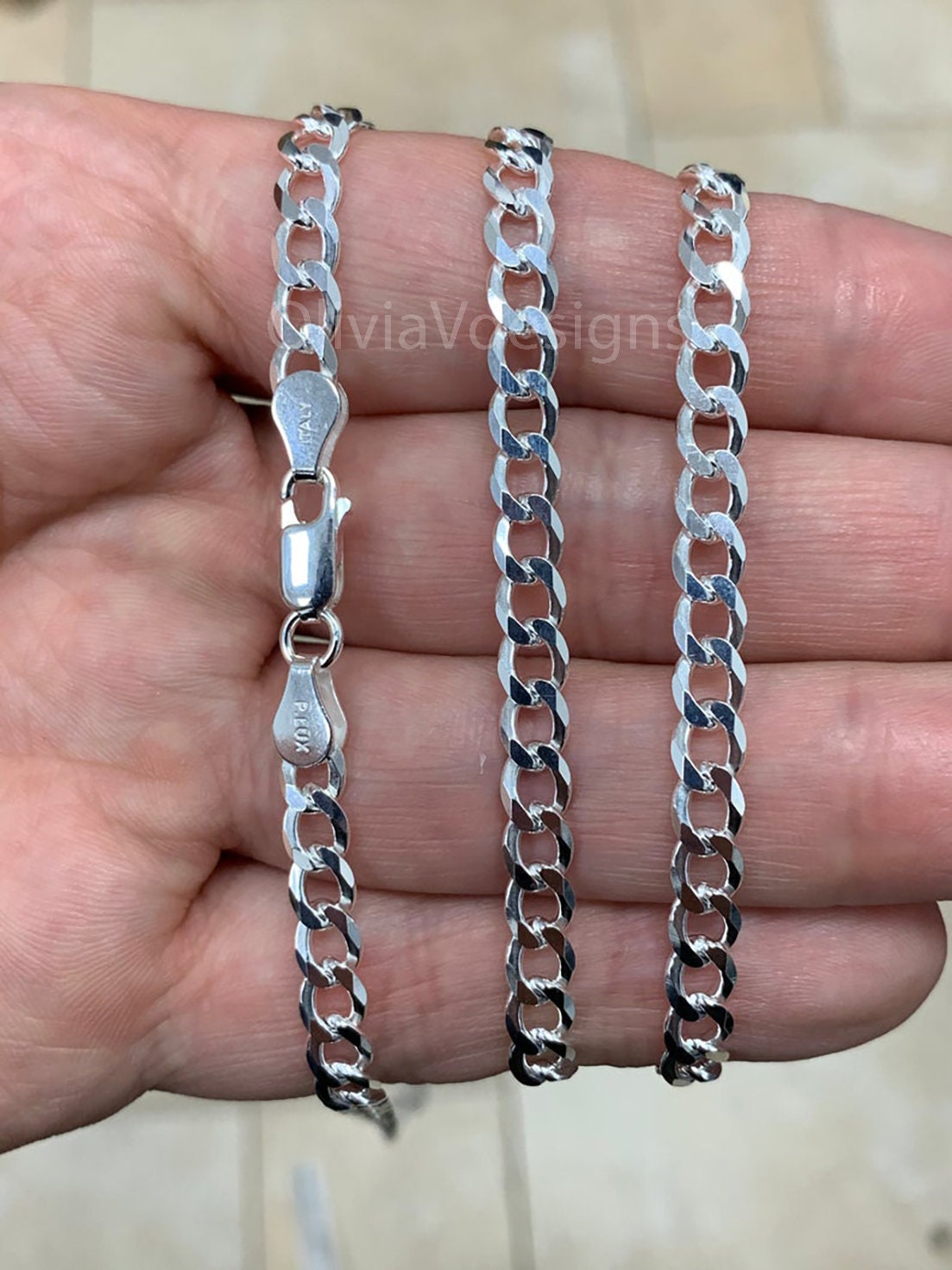 925 Solid Sterling Silver Flat Cuban Curb 5.2mm Cuban Chain Necklace - 16'' 18'' 20'' 22'' 24'' 30'' - PLUX - Italy
