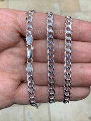 925 Solid Sterling Silver Flat Cuban Curb 5.2mm Cuban Chain Necklace - 16'' 18'' 20'' 22'' 24'' 30'' - PLUX - Italy
