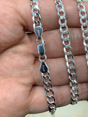 925 Solid Sterling Silver Flat Cuban Curb 5.2mm Cuban Chain Necklace - 16'' 18'' 20'' 22'' 24'' 30'' - PLUX - Italy