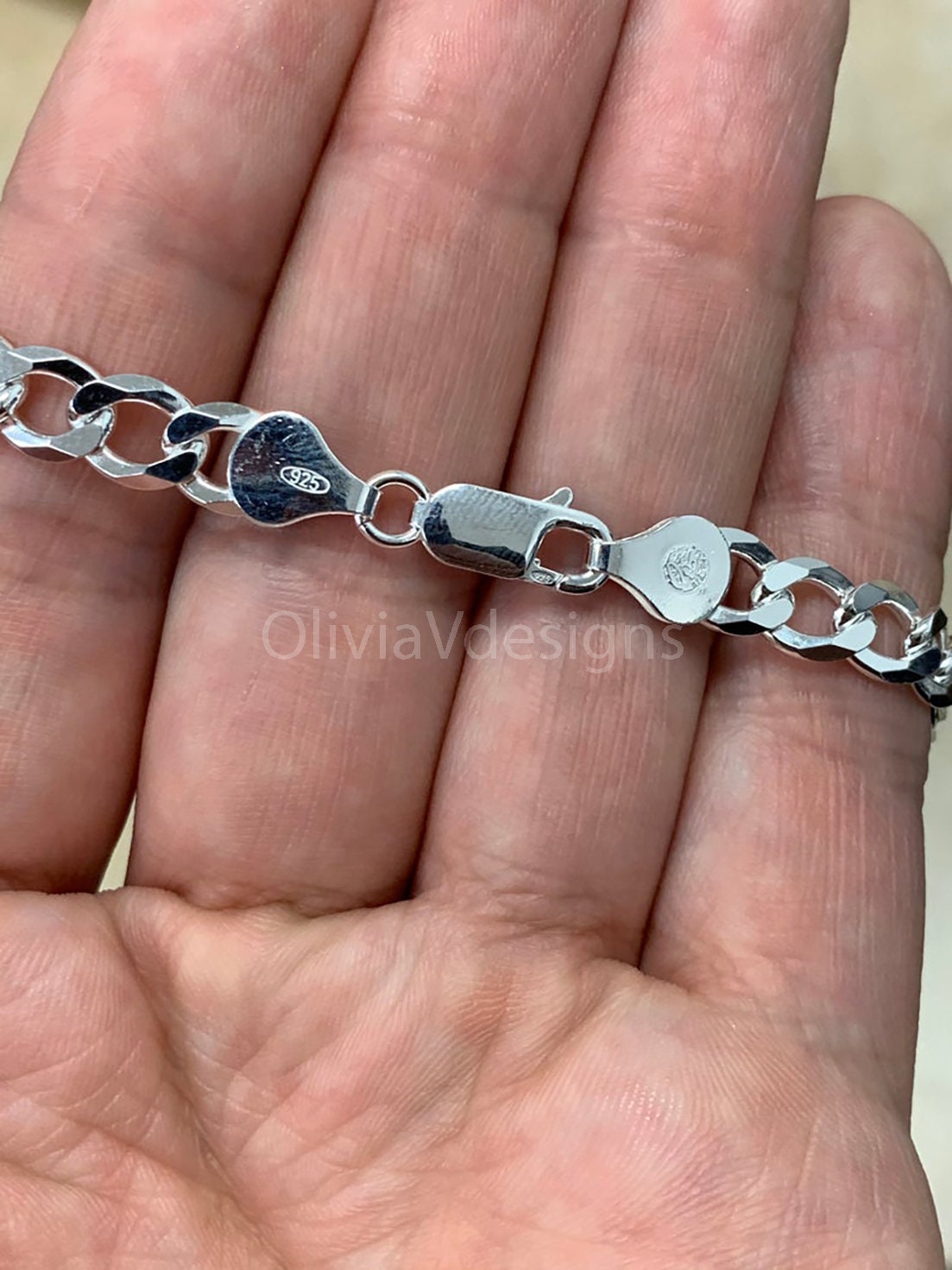 925 Solid Sterling Silver Flat Cuban Curb 7mm Cuban Chain Necklace - 16'' 18'' 20'' 22'' 24'' 30'' - PLUX - Italy