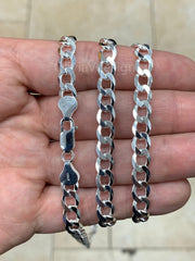 925 Solid Sterling Silver Flat Cuban Curb 7mm Cuban Chain Necklace - 16'' 18'' 20'' 22'' 24'' 30'' - PLUX - Italy