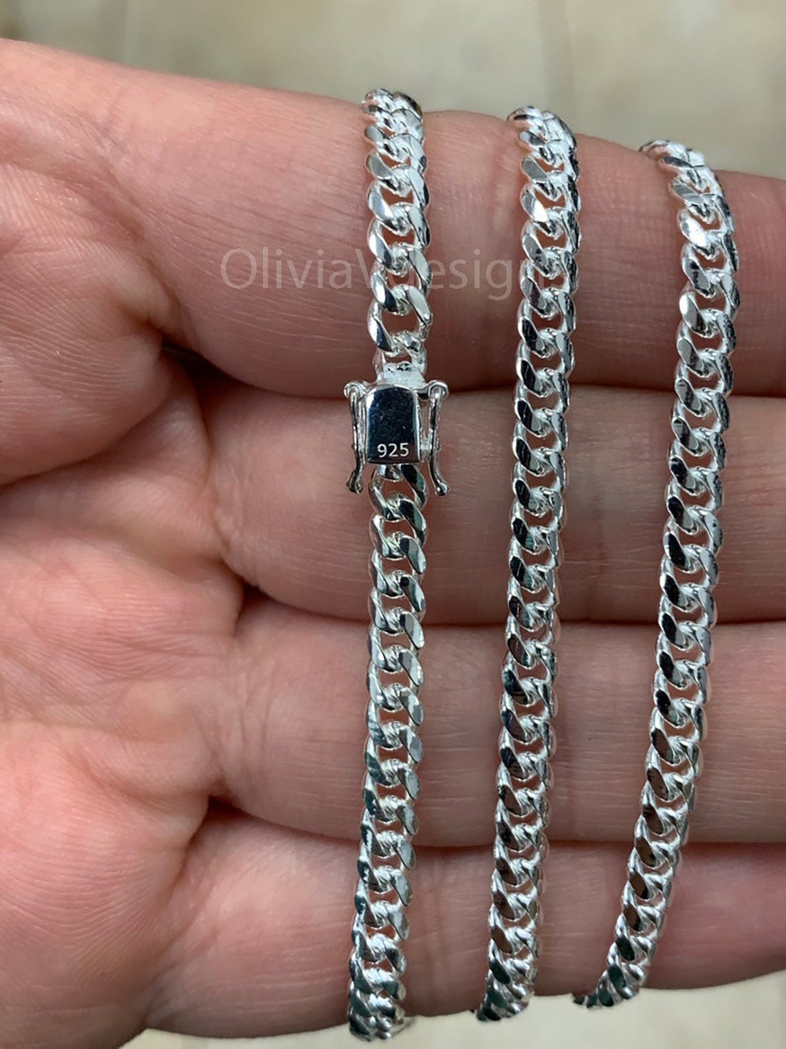 925 Solid Sterling Silver Miami Cuban 4mm Men Boyfriend Father Dad Gift -  Heavy Chain - 7'' 7.5'' 8'' 8.5'' 20'' 22'' 24'' 26'' 30''