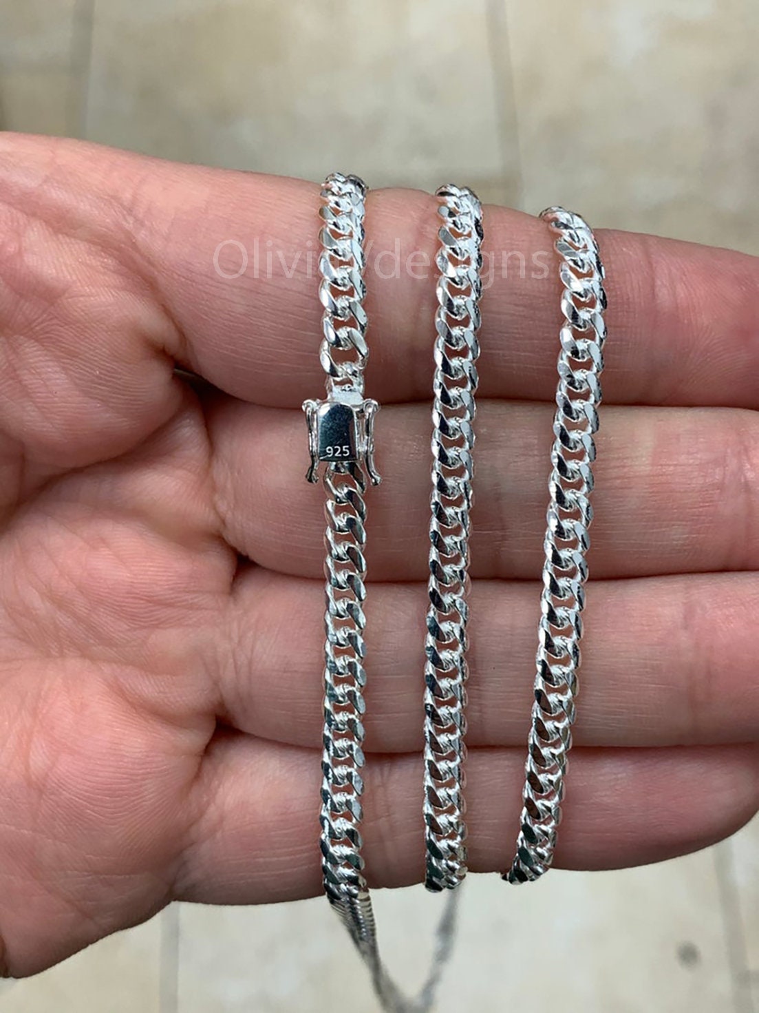 925 Solid Sterling Silver Miami Cuban 4mm Men Boyfriend Father Dad Gift -  Heavy Chain - 7'' 7.5'' 8'' 8.5'' 20'' 22'' 24'' 26'' 30''