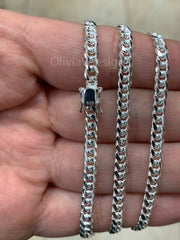 925 Solid Sterling Silver Miami Cuban 4mm Men Boyfriend Father Dad Gift -  Heavy Chain - 7'' 7.5'' 8'' 8.5'' 20'' 22'' 24'' 26'' 30''