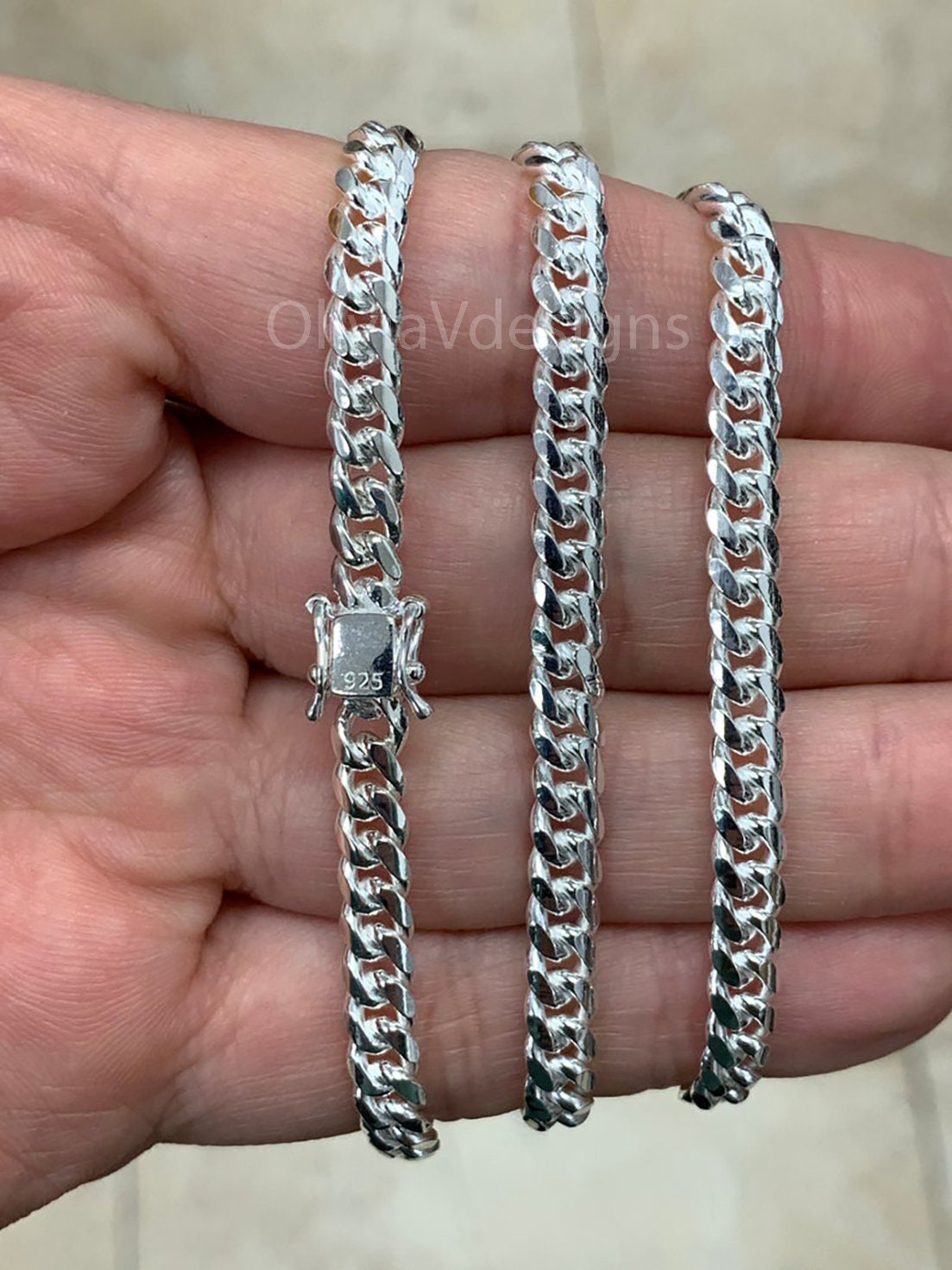 925 Solid Sterling Silver Miami Cuban 5mm Men Boyfriend Father Dad Gift -  Heavy Chain - 7'' 7.5'' 8'' 8.5'' 20'' 22'' 24'' 26'' 30''