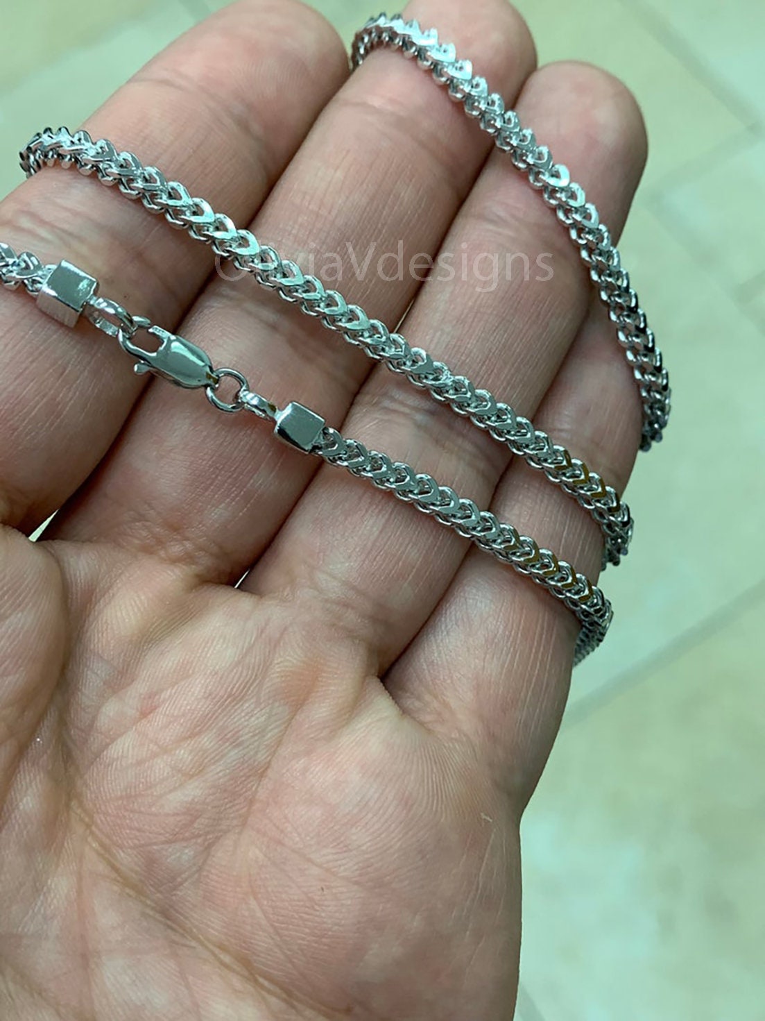 925 Solid Sterling Silver Rhodium Plated Square Box Franco Chain 2.5mm ,Best Selling, Sale, Gift,  18'' 20'' 22'' 24'' 26'' 28'' 30'', New