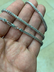 925 Solid Sterling Silver Rhodium Plated Square Box Franco Chain 2.5mm ,Best Selling, Sale, Gift,  18'' 20'' 22'' 24'' 26'' 28'' 30'', New