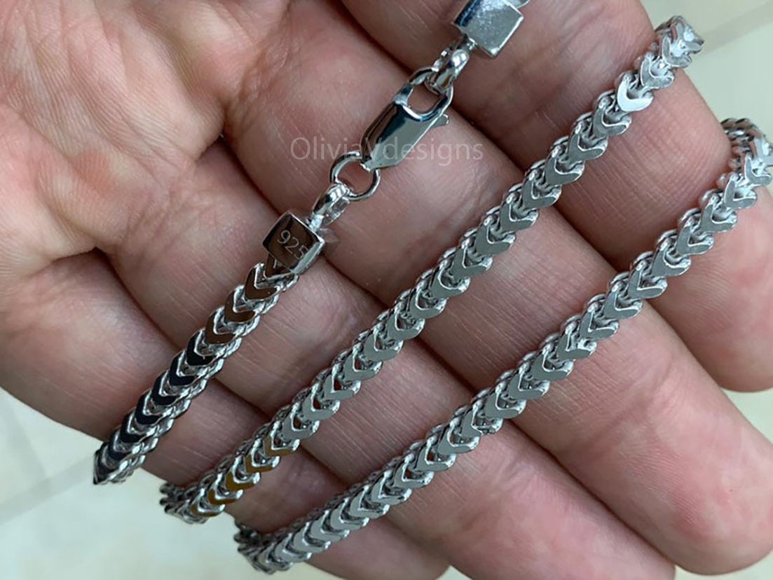 925 Solid Sterling Silver Rhodium Plated Square Box Franco Chain 3.50mm 20'' 22'' 24'' 26'' 28'' 30'' / Lowest Price / High Quality / Gift