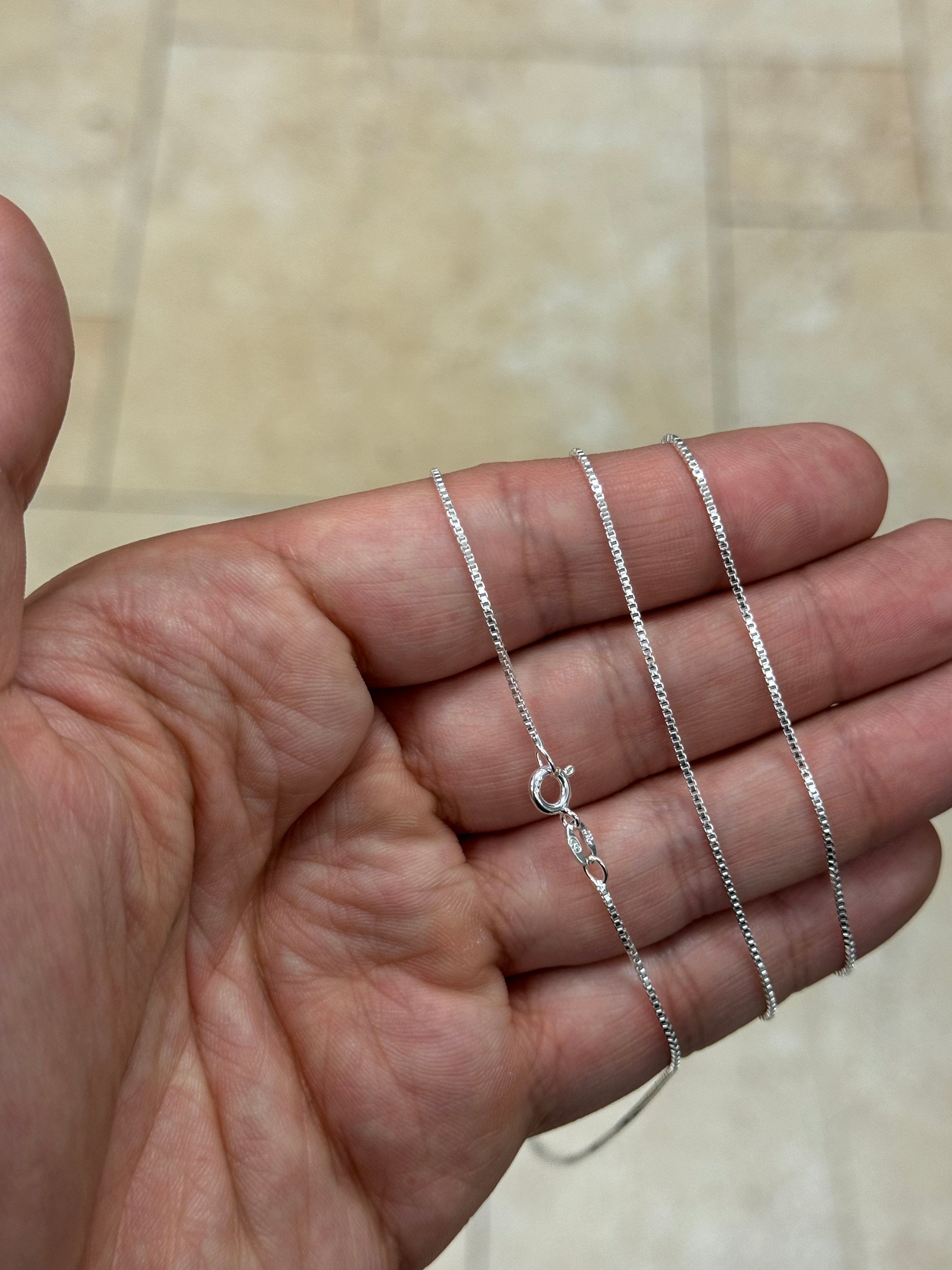 925 Sterling Silver 1.00mm Box Chain, Diamond Cut, Italian Finished Necklace 16'' 18'' 20'' 22'' 24'' 30''