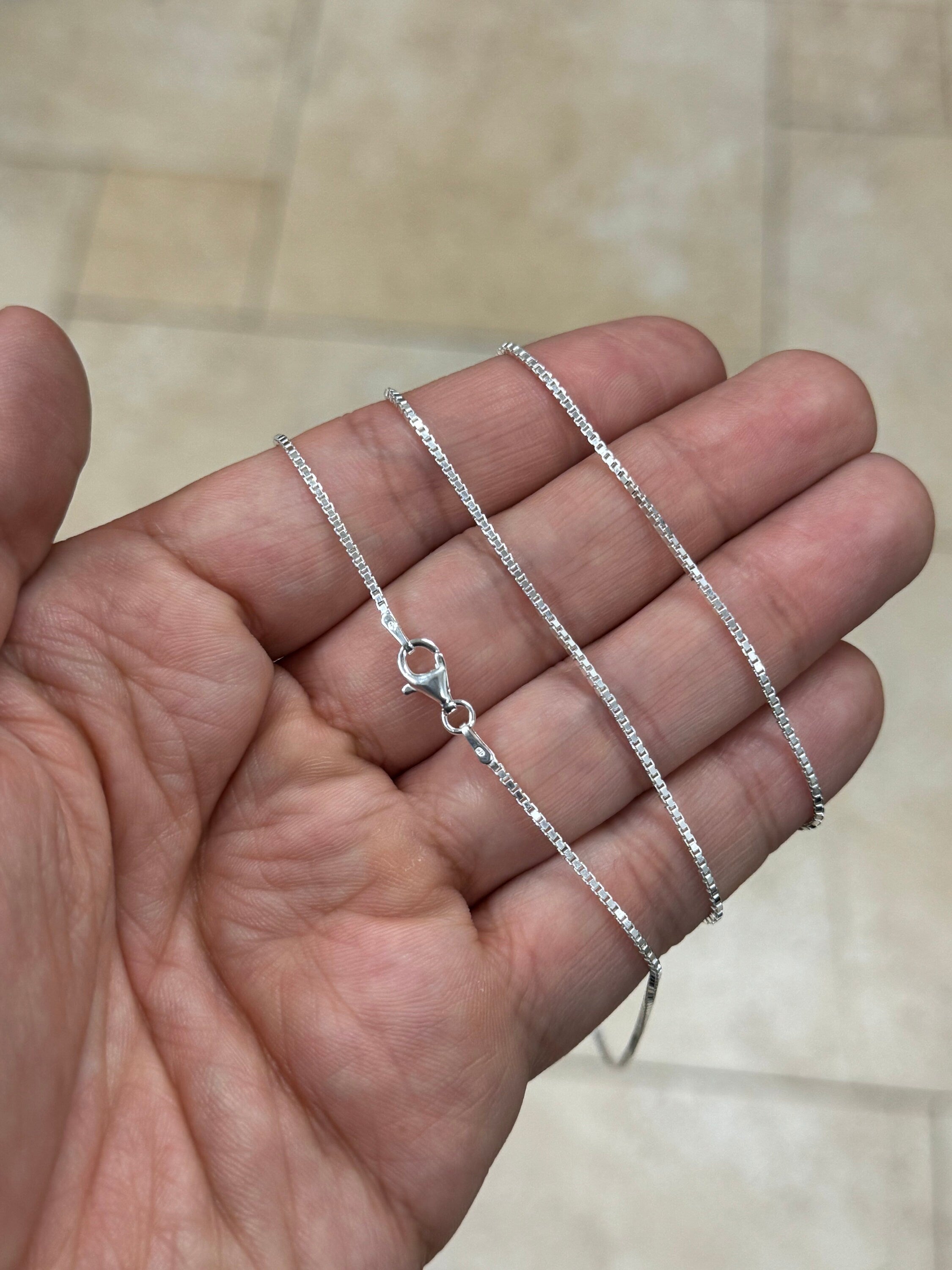 925 Sterling Silver 1.30mm Box Chain, Diamond Cut, Italian Finished Necklace 16'' 18'' 20'' 22'' 24'' 30''