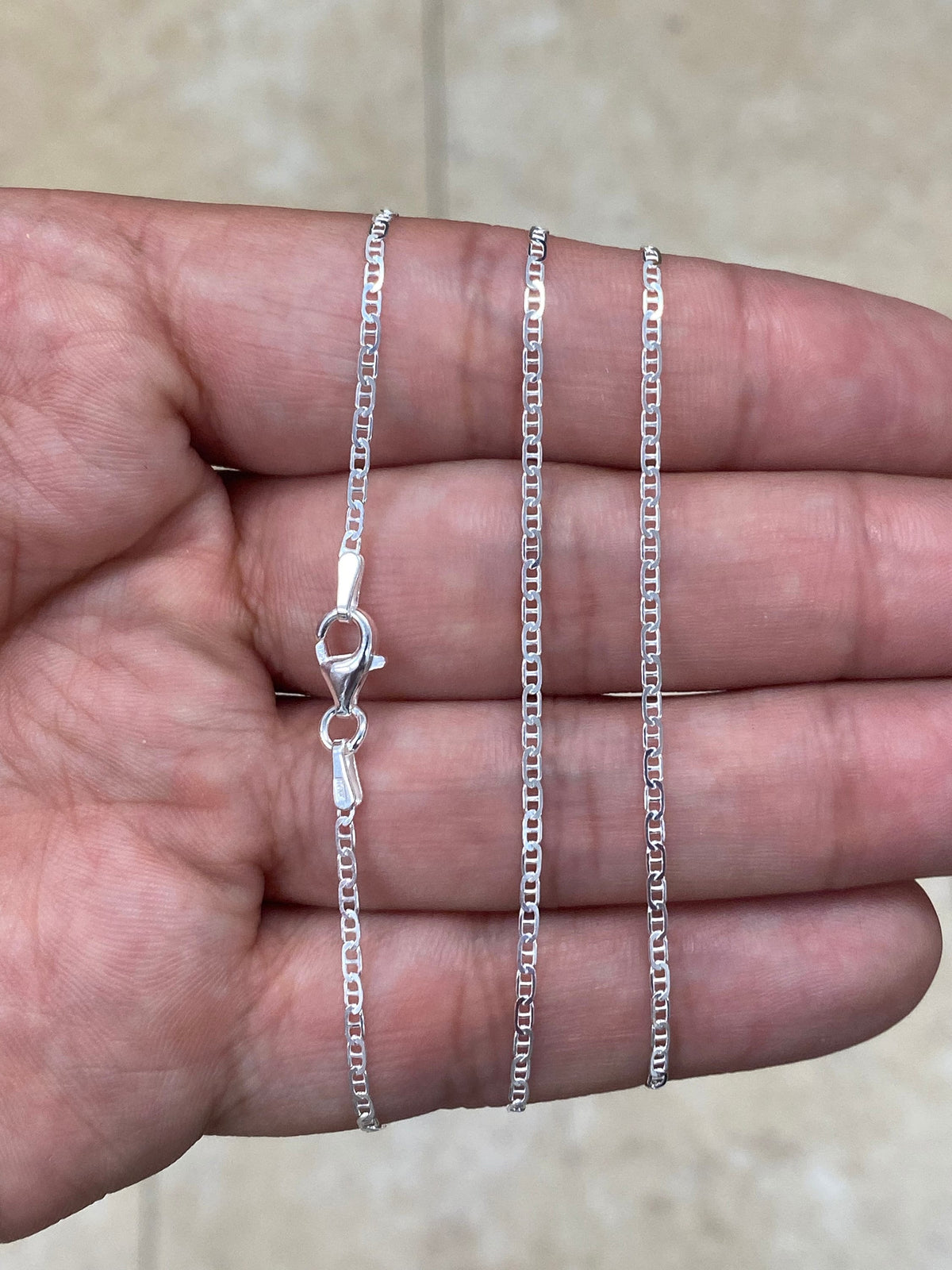925 Sterling Silver 1.8mm Flat Mariner Link Anchor Chain Necklace Solid Silver, Italy, 16'' 18'' 20'' 22'' 24'' 30'', Chain For Men & Ladies