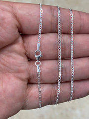925 Sterling Silver 1.8mm Flat Mariner Link Anchor Chain Necklace Solid Silver, Italy, 16'' 18'' 20'' 22'' 24'' 30'', Chain For Men & Ladies