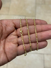 925 Sterling Silver 14K Yellow Gold Plated 2mm Moon Cut Bead Chain Necklace 16''-30'', Gold, Made In Italy, Bead Moon Cut