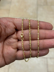 925 Sterling Silver 14K Yellow Gold Plated 2mm Moon Cut Bead Chain Necklace 16''-30'', Gold, Made In Italy, Bead Moon Cut