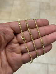 925 Sterling Silver 14K Yellow Gold Plated 2mm Moon Cut Bead Chain Necklace 16''-30'', Gold, Made In Italy, Bead Moon Cut