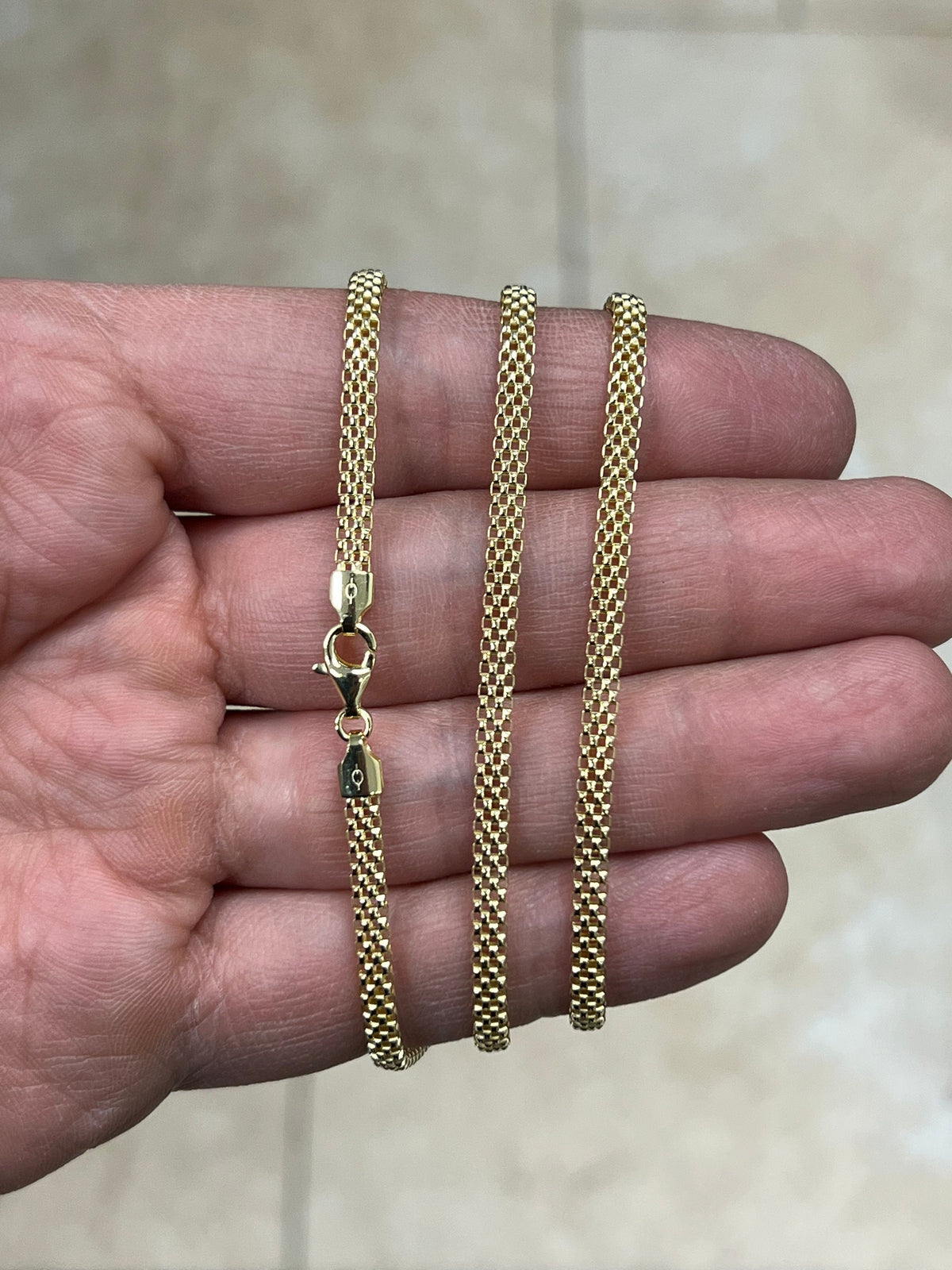 925 Sterling Silver 14K Yellow Gold Plated 3.5mm Oval Popcorn Chain, Coreana chain, Sterling Silver Chain, 925 Chain, Made In Italy