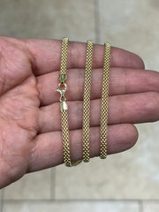 925 Sterling Silver 14K Yellow Gold Plated 3.5mm Oval Popcorn Chain, Coreana chain, Sterling Silver Chain, 925 Chain, Made In Italy