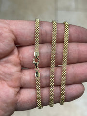 925 Sterling Silver 14K Yellow Gold Plated 3.5mm Oval Popcorn Chain, Coreana chain, Sterling Silver Chain, 925 Chain, Made In Italy