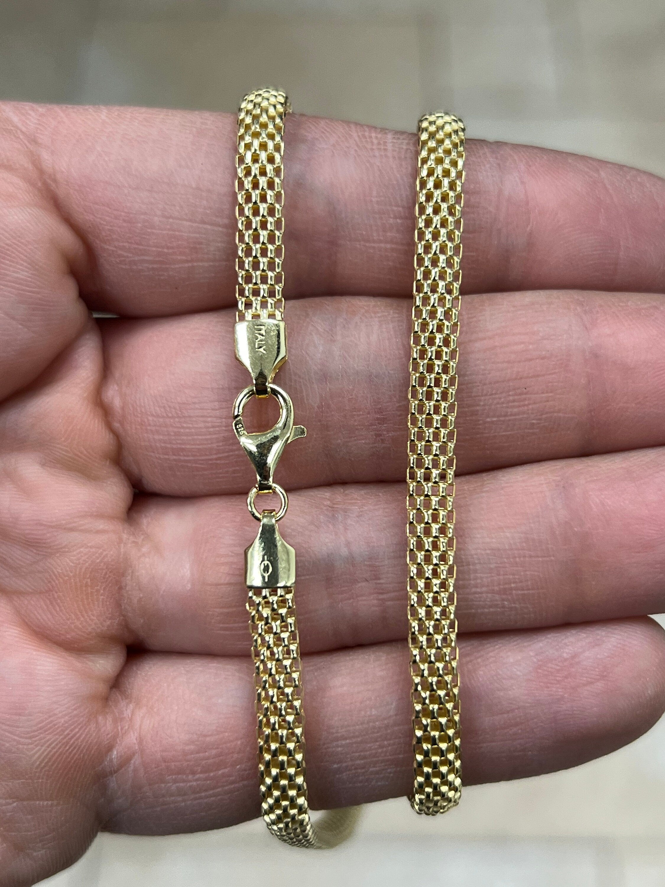 925 Sterling Silver 14K Yellow Gold Plated 5mm Oval Popcorn Chain, Coreana chain, Sterling Silver Chain, 925 Chain, Made In Italy