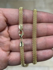 925 Sterling Silver 14K Yellow Gold Plated 5mm Oval Popcorn Chain, Coreana chain, Sterling Silver Chain, 925 Chain, Made In Italy